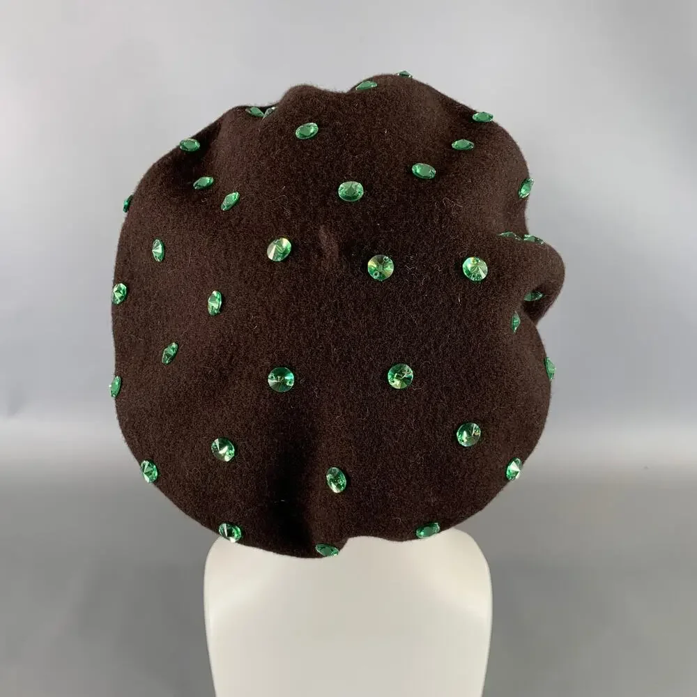 DOLCE & GABBANA Brown Green Crystaled Wool Hats